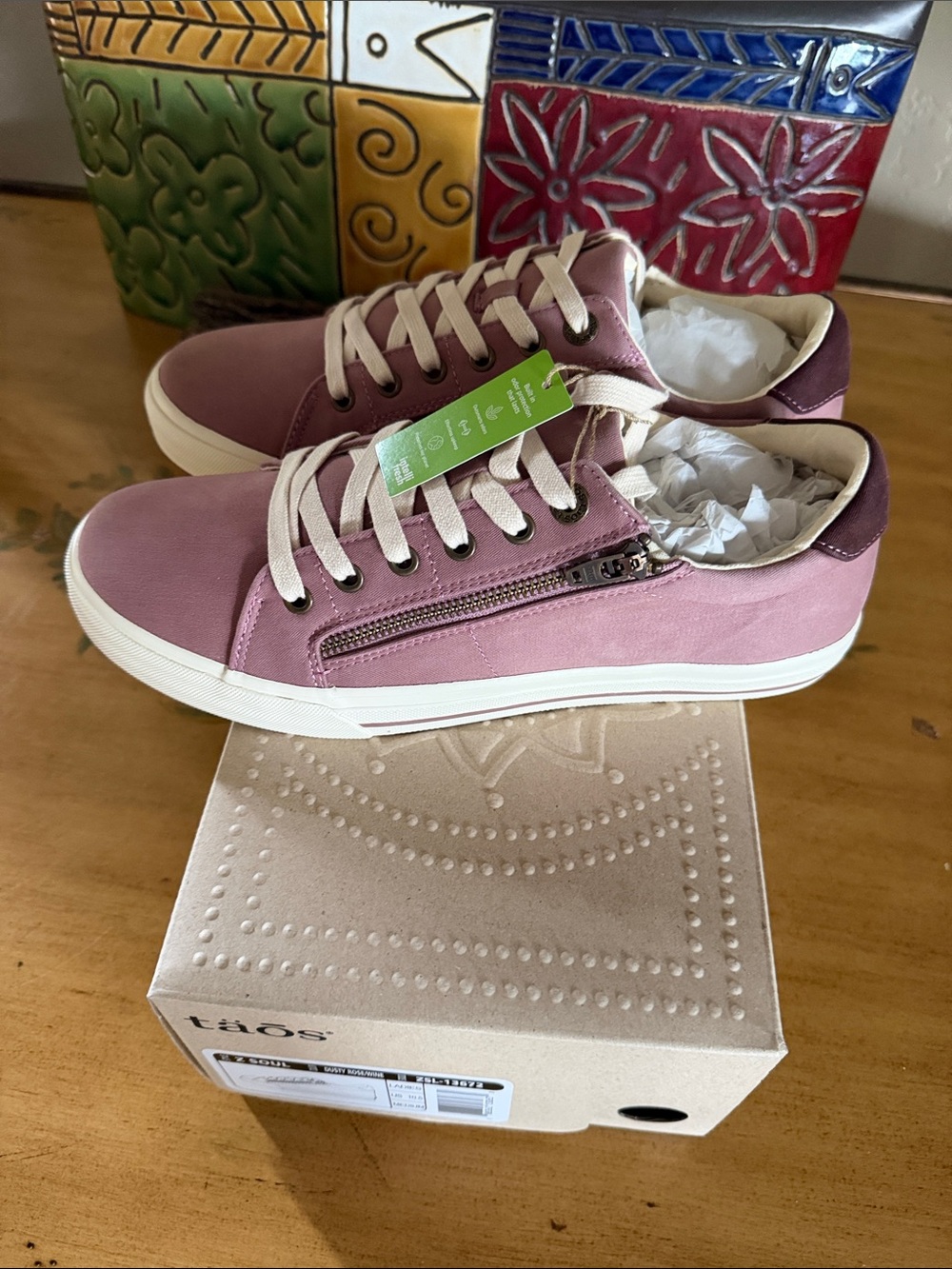 Taos Footwear Dusty Rose Canvas Lace-Up Sneakers with side zipper. - Picture 5 of 5